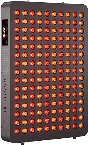 BestQool red light therapy panel 250W with 150 dual-chip LEDs mounted on wall