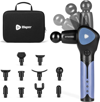 LifePro Percussion Massage Gun with attachment heads and travel case