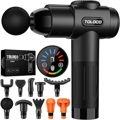 TOLOCO massage gun with attachments for post-marathon recovery