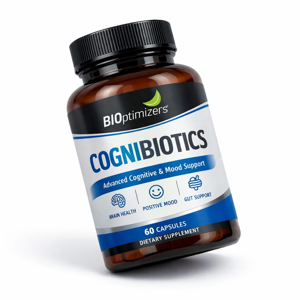 BIOptimizers Cognibiotics supplement bottle with dark amber packaging
