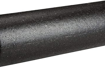 Black high density foam roller on wooden floor