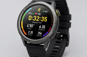 Amazfit Cheetah Pro GPS running smartwatch with AMOLED display showing workout interface