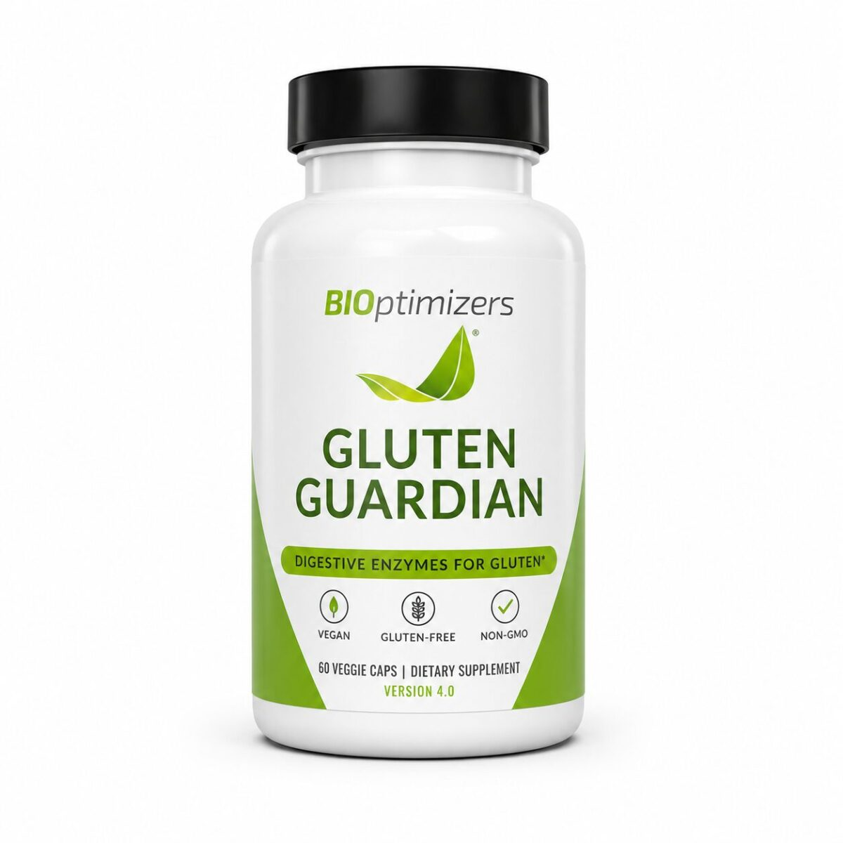 BIOptimizers Gluten Guardian supplement bottle with green label on white background
