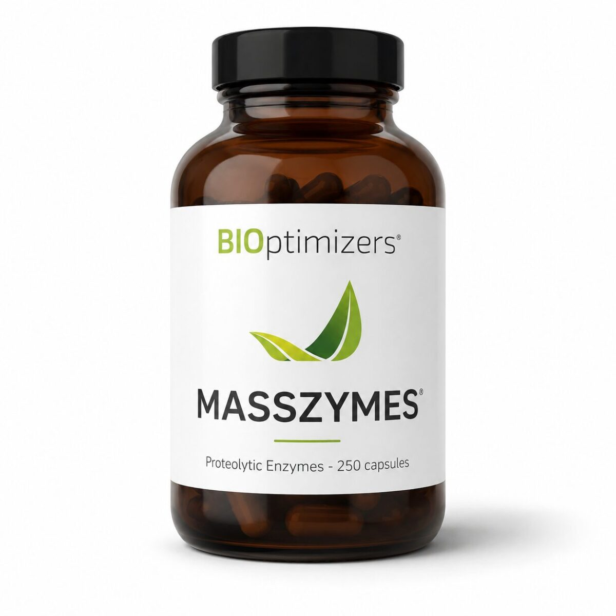 BIOptimizers MassZymes proteolytic enzymes supplement bottle on white background