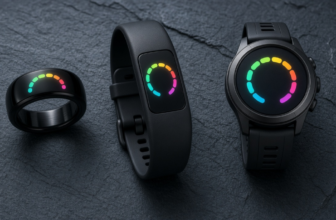Smart ring, fitness strap and sport watch side by side showing recovery gauges
