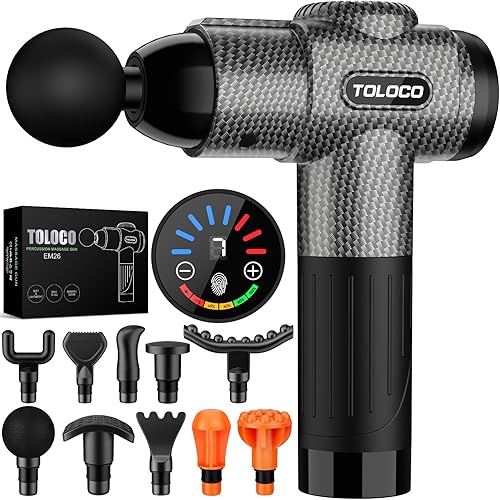 TOLOCO massage gun in black with attachment heads