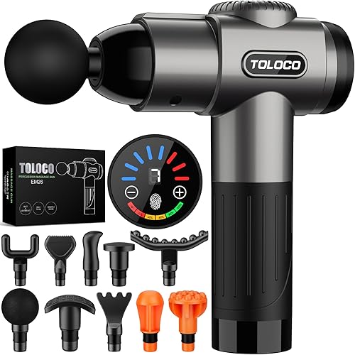 TOLOCO massage gun in black with attachment heads