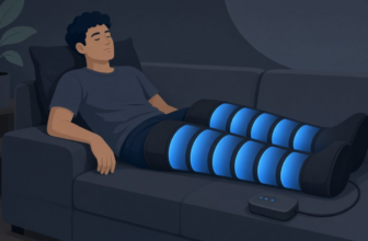 Illustration of a runner using leg compression boots with five pressure zones