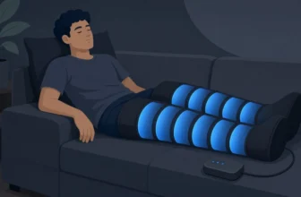 Illustration of a runner using leg compression boots with five pressure zones