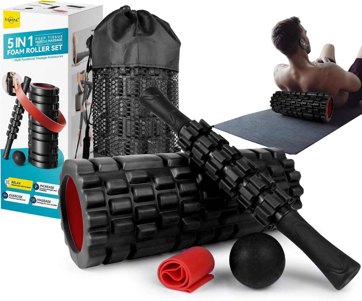 Krightlink 5 in 1 foam roller set with roller, muscle stick and massage ball