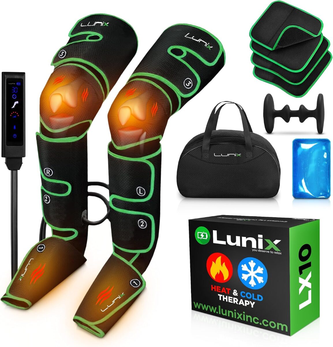 Lunix LX10 cordless full leg compression massager with touchscreen remote