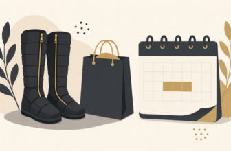 Illustration of compression boots beside a shopping bag and a late November calendar